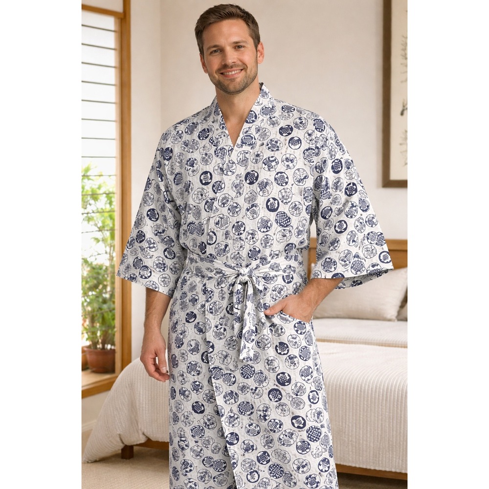 Vintage‎ Rihga Royal Hotel Japanese Yukata Robe Medallion Print Cotton Kimono